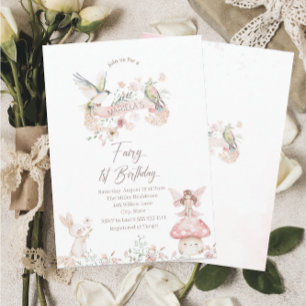 Elegante Watercolor Fairy First Birthday Baby Show Einladung