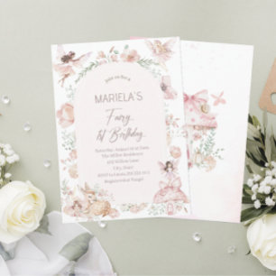 Elegante Watercolor Fairy First Birthday Baby Show Einladung