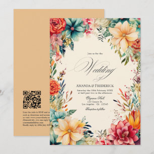 Elegante Watercolor Fiesta Wedding mit QR Code Einladung