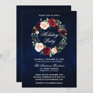 Elegante Watercolor Flora Wreath Holiday Party Einladung