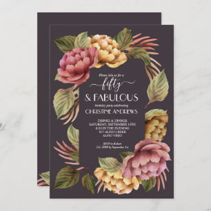 Elegante Watercolor Floral 50. Geburtstagsparty Einladung