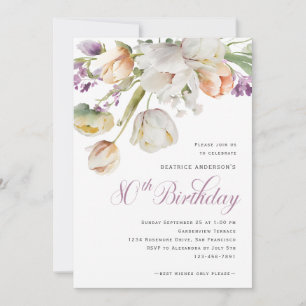 Elegante Watercolor Floral 80. Geburtstagsparty Einladung