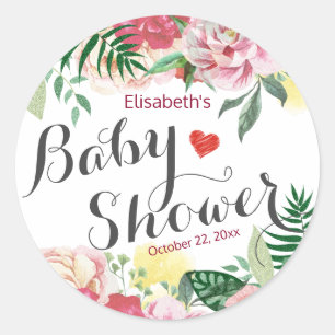 Elegante Watercolor Floral Baby Shower Vielen Dank Runder Aufkleber