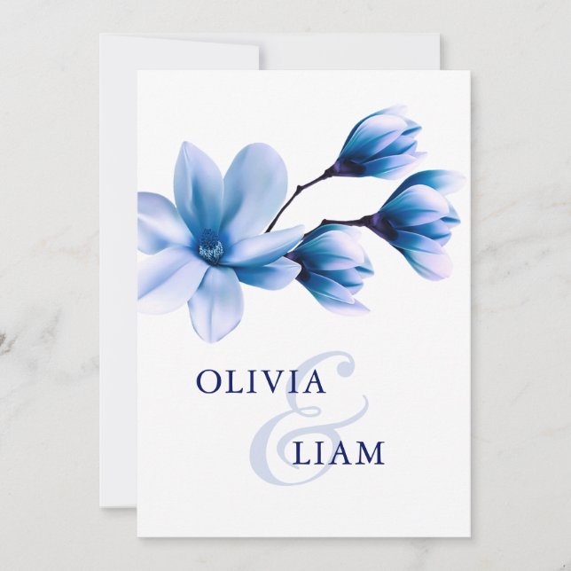 Elegante Watercolor Floral Blue Navy White Wedding Einladung (Vorderseite)