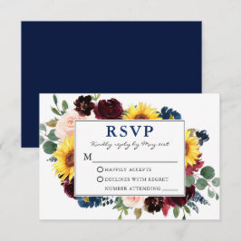 Elegante Watercolor Floral Blue Wedding RSVP Karte
