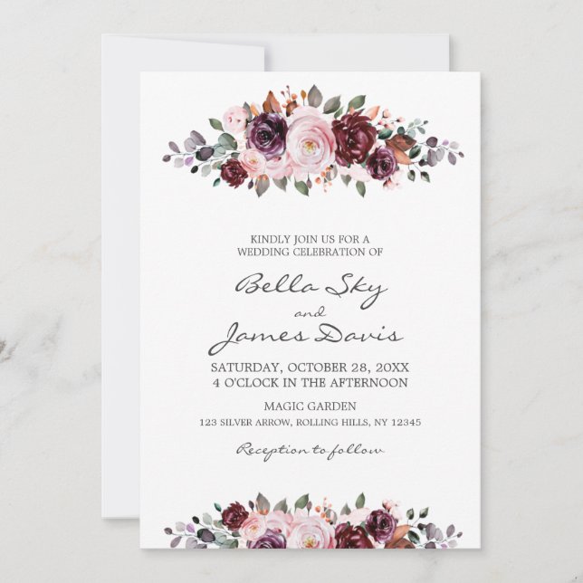 Elegante Watercolor Floral Boho Hochzeit Einladung (Vorderseite)