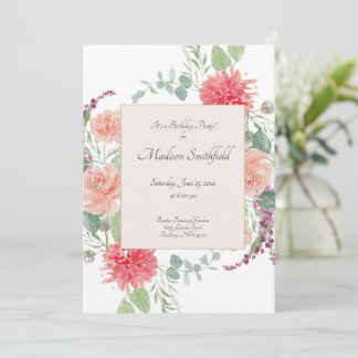 Elegante Watercolor Floral Bouquet Geburtstag Einladung