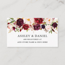 Elegante Watercolor Floral Burgundy Blue Registry Begleitkarte