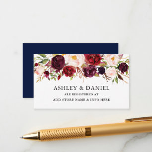 Elegante Watercolor Floral Burgundy Blue Registry Begleitkarte