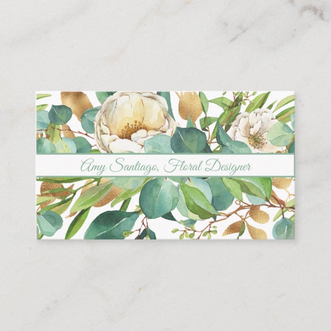Elegante Watercolor Floral Business Card Visitenkarte (Vorderseite)