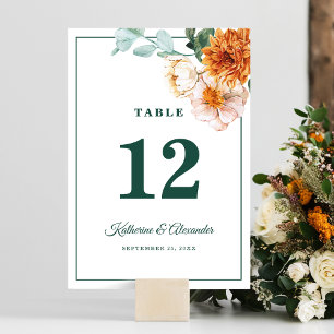 Elegante Watercolor Floral Emerald Green Wedding Tischnummer