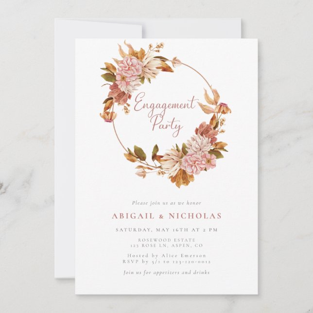 Elegante Watercolor Floral Engagement Party Einladung (Vorderseite)