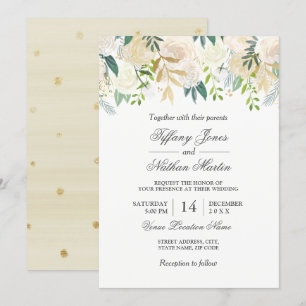 Elegante Watercolor Floral Gold Hochzeit Einladung