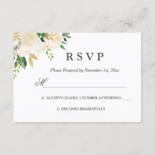 Elegante Watercolor Floral Gold Wedding RSVP Karte
