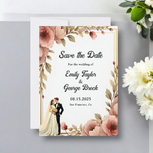 Elegante Watercolor Floral Romantische Paarhochzei Save The Date