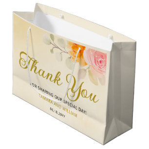 Elegante Watercolor Floral Wedding Gold Vielen Dan Große Geschenktüte
