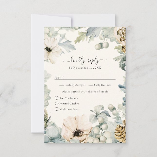 Elegante Watercolor Floral Wedding RSVP Card (Vorderseite)