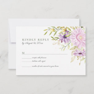 Elegante Watercolor Floral Wedding RSVP Card Karte