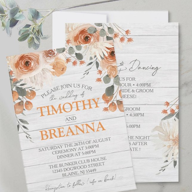 Elegante Watercolor Floral & Wood Wedding Einladung (Elegant Watercolor Floral & Wood Wedding Invitations : Boho Modern Flower Design)