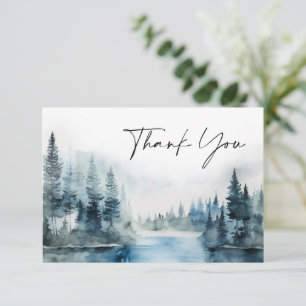 Elegante Watercolor Foggy Forest Wedding Dankeskarte