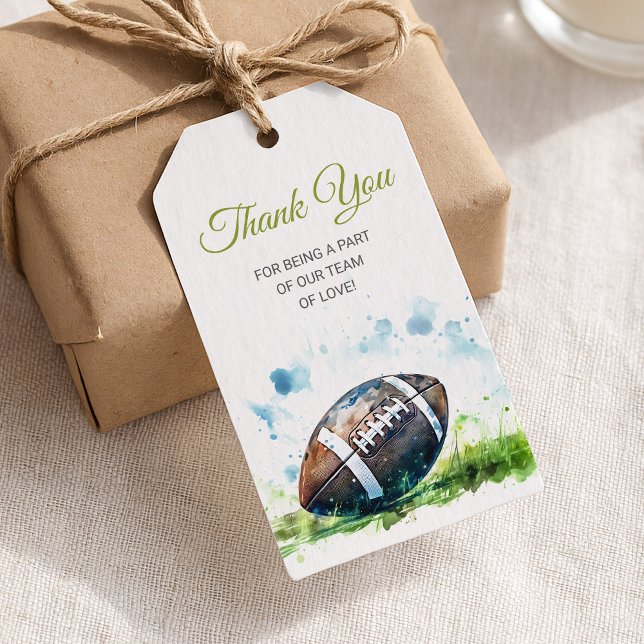 Elegante Watercolor Football Baby Shower Geschenkanhänger (Von Creator hochgeladen)