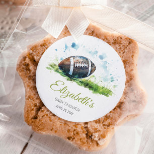Elegante Watercolor Football Baby Shower Runder Aufkleber