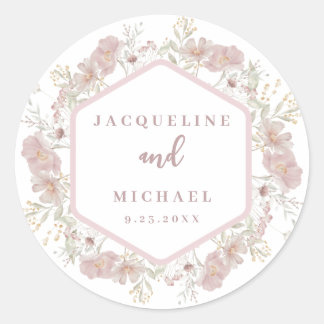 Elegante Watercolor Foral Wildblume Wedding Class Runder Aufkleber