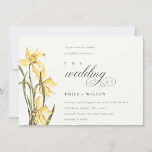 Elegante Watercolor Gelbe Daffodil Wedding Einladu Dankeskarte