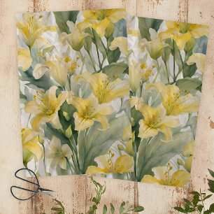 Elegante Watercolor Gelbe Lily Blume Seidenpapier