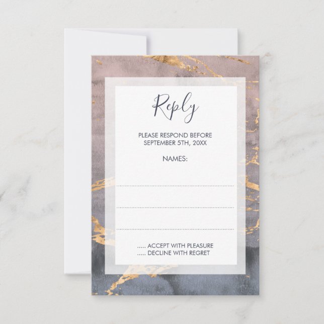 Elegante Watercolor & Gold Hochzeitkarten RSVP Karte (Vorderseite)