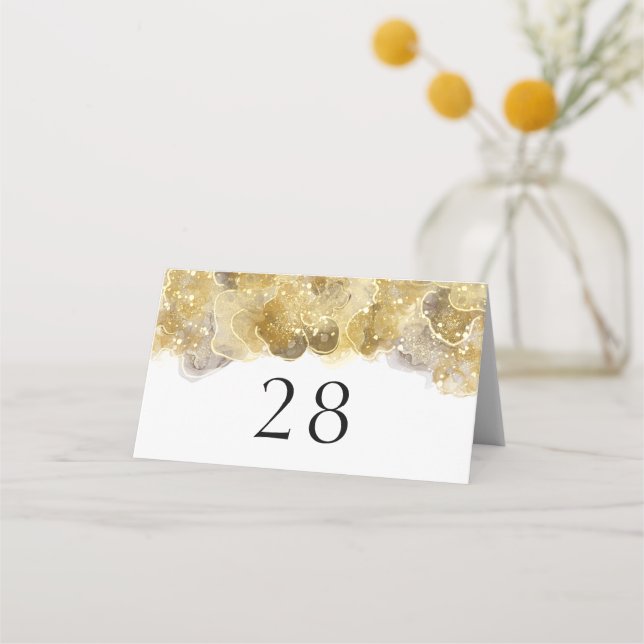 Elegante Watercolor Gold Wedding Folded Platzkarte (Rückseite)