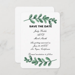 Elegante Watercolor Green Blätter Save the Date Ka