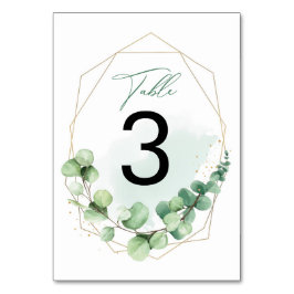 Elegante Watercolor Green Eucalyptus Wedding Tischnummer