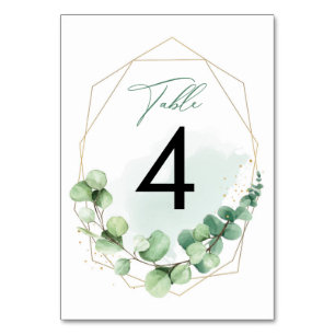 Elegante Watercolor Green Eucalyptus Wedding Tischnummer