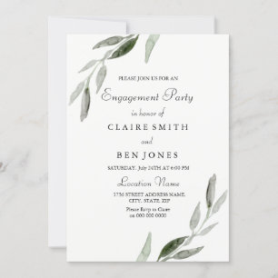 Elegante Watercolor Green Leaf Engagement Party Einladung