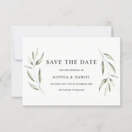 Elegante Watercolor Green Leaf Wedding Save The Date
