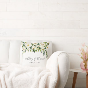 Elegante Watercolor Grün blühende Hochzeit Kissen