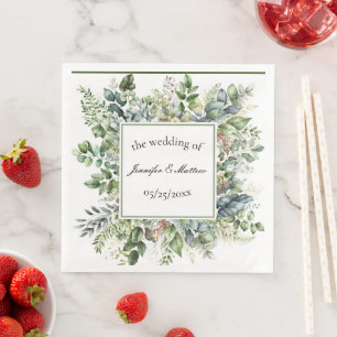 Elegante Watercolor Grüne Blätter Custom Wedding Serviette