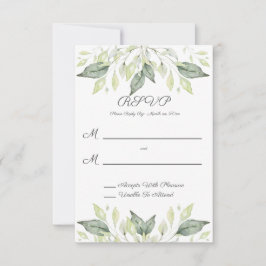 Elegante Watercolor Grüne Blätter Hochzeit RSVP Karte