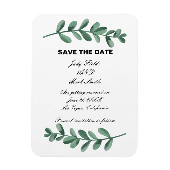 Elegante Watercolor Grüne Blätter Save the Date Magnet (Vertikal)