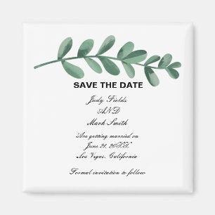 Elegante Watercolor Grüne Blätter Save the Date Magnet