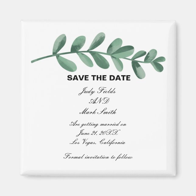 Elegante Watercolor Grüne Blätter Save the Date Magnet (Vorne)