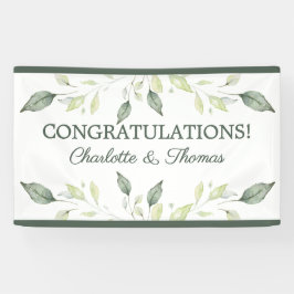 Elegante Watercolor Grüne Blätter & Trim Wedding Banner