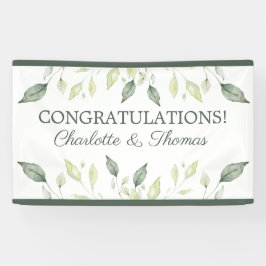 Elegante Watercolor Grüne Blätter & Trim Wedding Banner