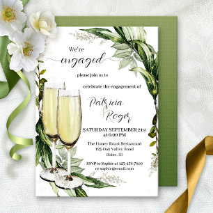 Elegante Watercolor Grüne Champagner Verlobung Einladung