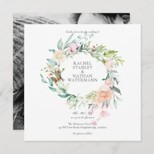 Elegante Watercolor Grüne Foto Hochzeit Einladung