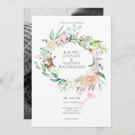 Elegante Watercolor Grüne Foto Hochzeit Einladung