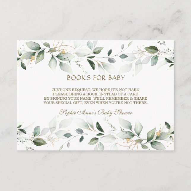 Elegante Watercolor Grüne Goldene Bücher für Kinde Begleitkarte (Vorderseite)