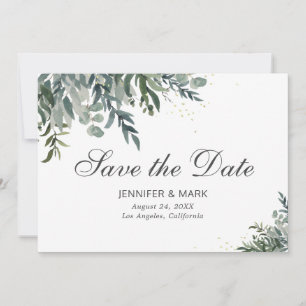 Elegante Watercolor Grüne Save the Date Karte