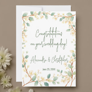 Elegante Watercolor Grüne und weiße Blumen Karte